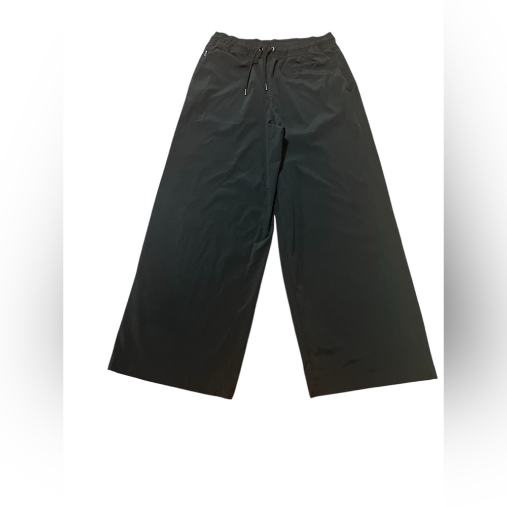 Athleta Womens Small Tall Black Wide Leg Pants Pull On Drawstring Travel